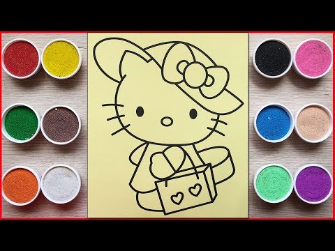 TÔ MÀU TRANH CÁT HELLO KITTY ĐI MUA SẮM - Colored sand painting Kitty shopping (Chim Xinh)