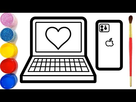 Glitter Laptop & Iphone Drawing and Coloring | vẽ và tô màu máy tính điện thoại | Halaman Mewarnai