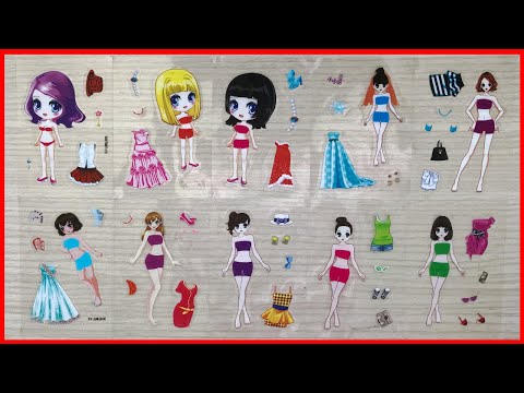 Hình dán thẻ búp bê mini, 60 bộ váy đầm phụ kiện - Princess dress up sticker (Chim Xinh channel)