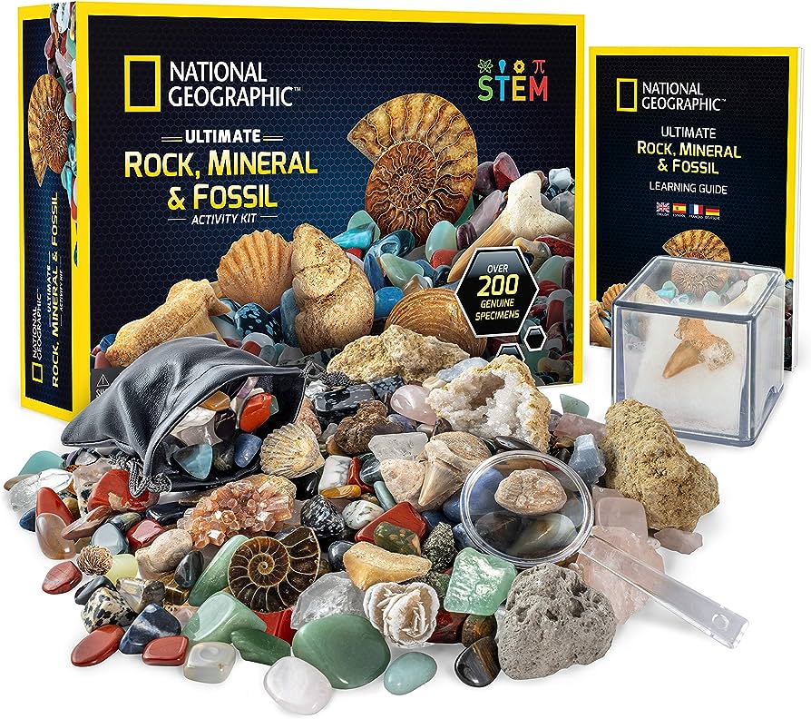 Amazon.Com: National Geographic Rocks & Minerals Collection Box For Kids -  200+ Piece Gemstones & Crystals Set With Geodes & Real Fossils, Science Kit  For Kids : Toys & Games
